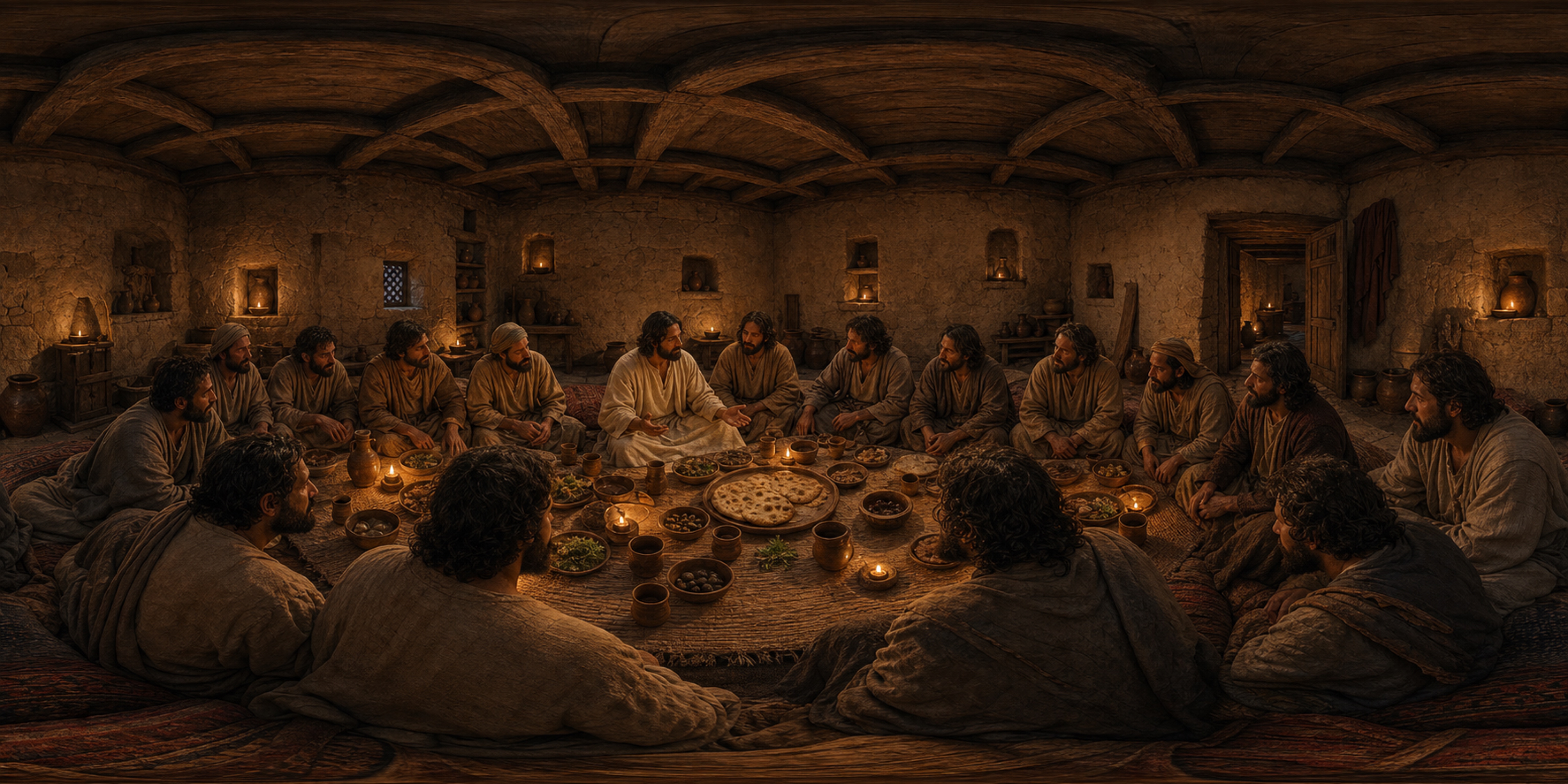 Cinematic panorama of the Last Supper upper room